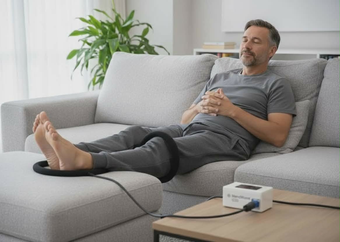 Man using mendwave dual loop pemf machine