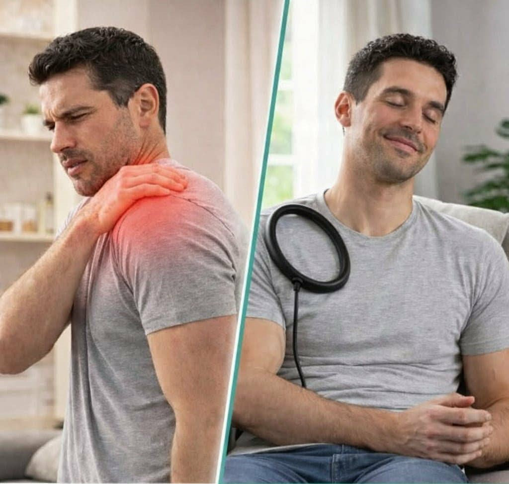 man using mendwave pemf device for pain