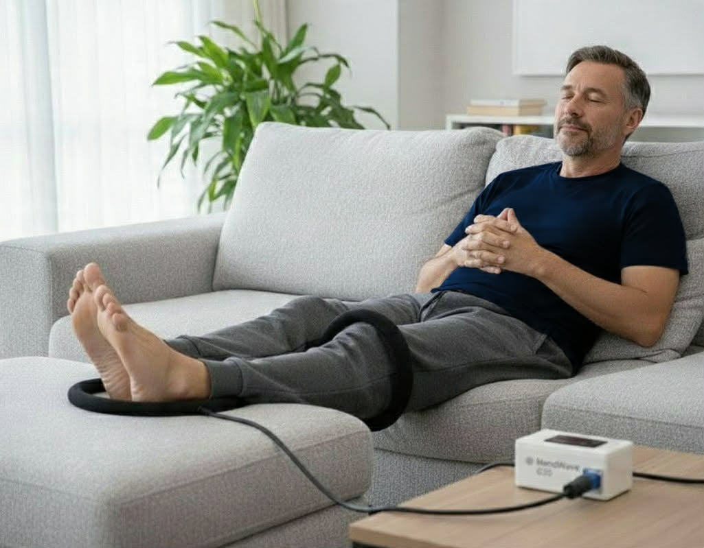 Man using Mendwave G20 dual PEMF Device